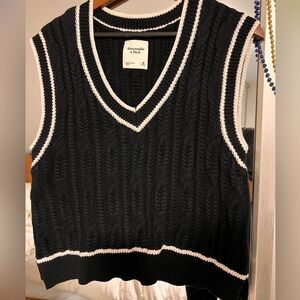 Black v neck cable knit sweater vest